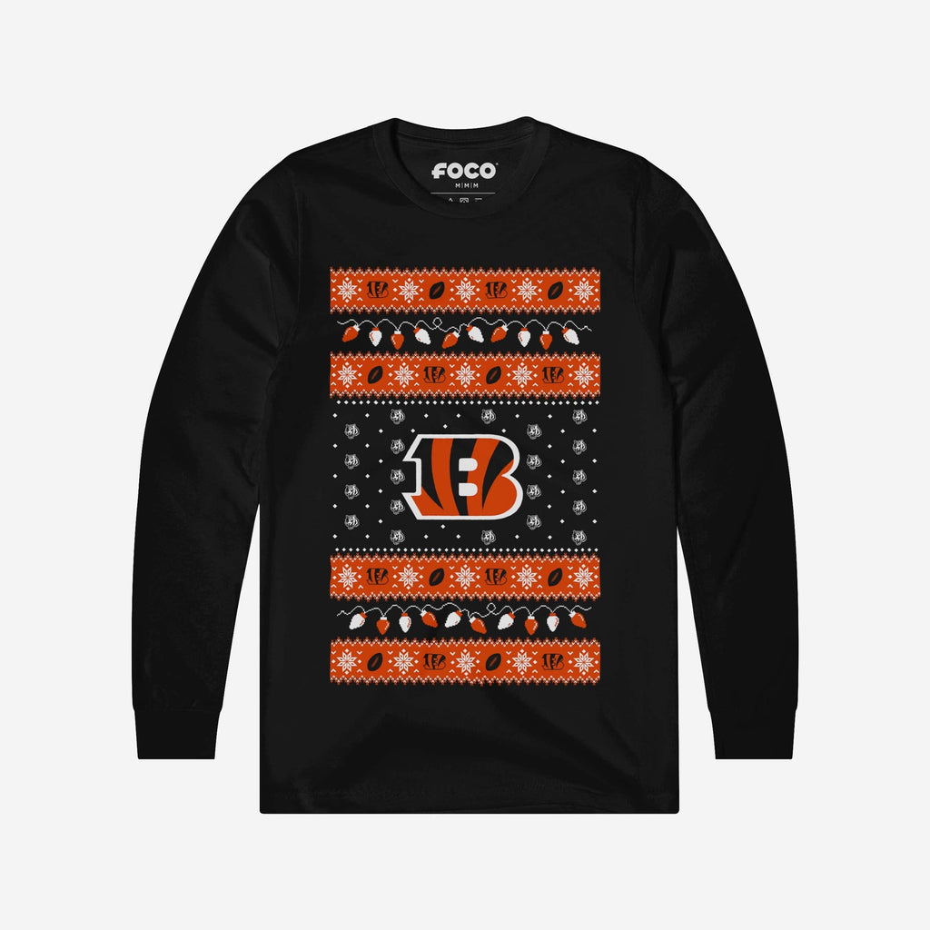 Cincinnati Bengals Holiday Lights Sweater Long Sleeve T-Shirt FOCO S - FOCO.com