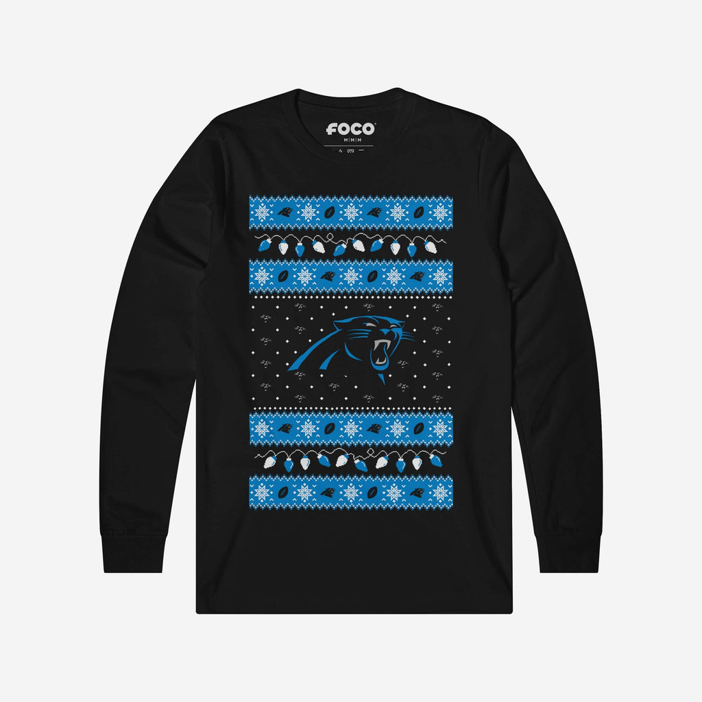 Carolina Panthers Holiday Lights Sweater Long Sleeve T-Shirt FOCO S - FOCO.com