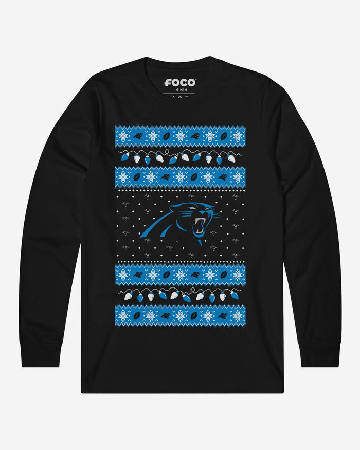 Carolina Panthers Holiday Lights Sweater Long Sleeve T-Shirt FOCO S - FOCO.com