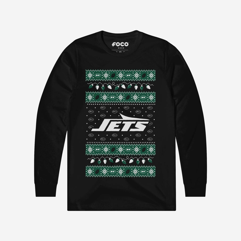 New York Jets Holiday Lights Sweater Long Sleeve T-Shirt FOCO S - FOCO.com