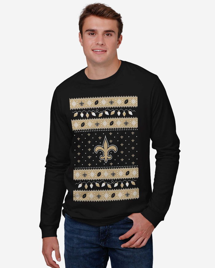 New Orleans Saints Holiday Lights Sweater Long Sleeve T-Shirt FOCO - FOCO.com