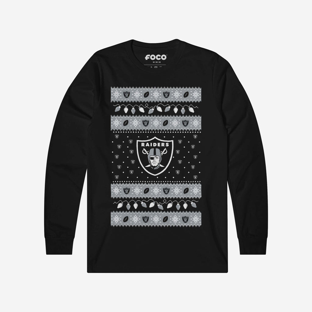 Las Vegas Raiders Holiday Lights Sweater Long Sleeve T-Shirt FOCO S - FOCO.com