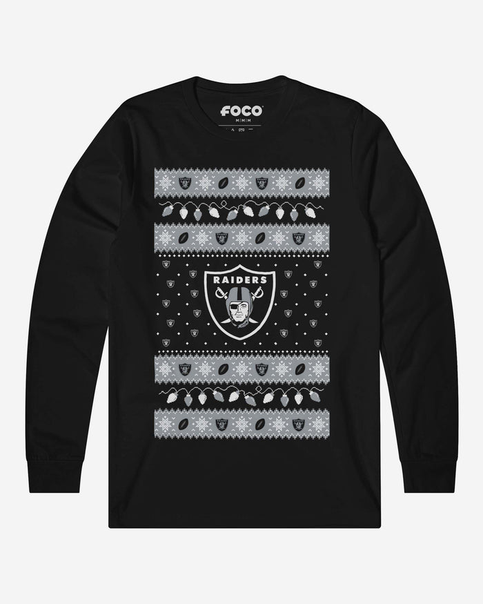 Las Vegas Raiders Holiday Lights Sweater Long Sleeve T-Shirt FOCO S - FOCO.com