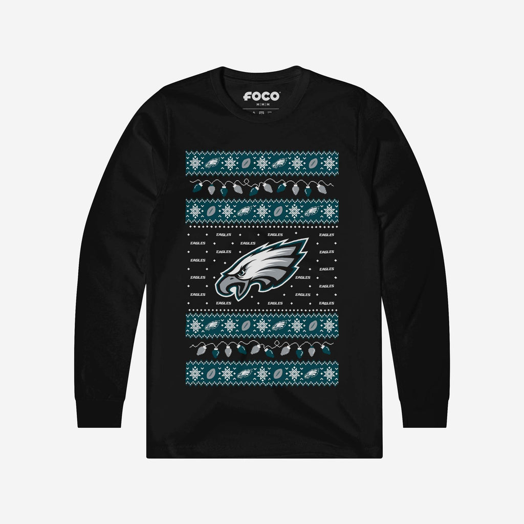 Philadelphia Eagles Holiday Lights Sweater Long Sleeve T-Shirt FOCO S - FOCO.com