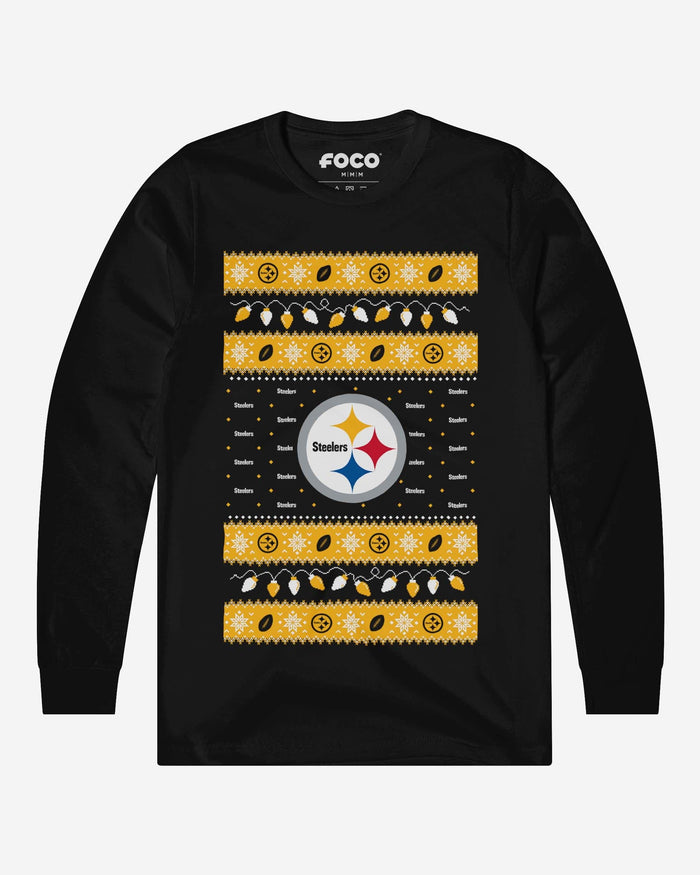 Pittsburgh Steelers Holiday Lights Sweater Long Sleeve T-Shirt FOCO S - FOCO.com