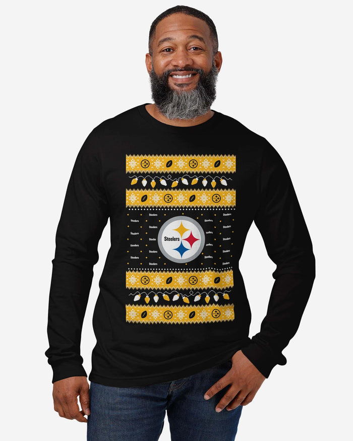 Pittsburgh Steelers Holiday Lights Sweater Long Sleeve T-Shirt FOCO - FOCO.com