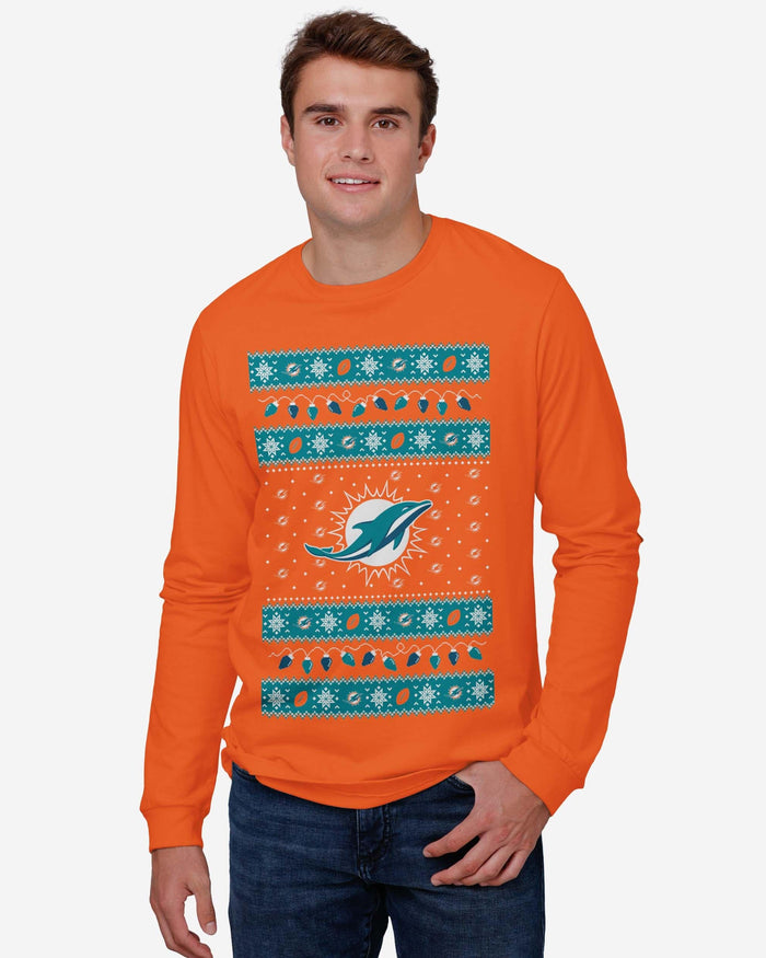 Miami Dolphins Holiday Lights Sweater Long Sleeve T-Shirt FOCO - FOCO.com