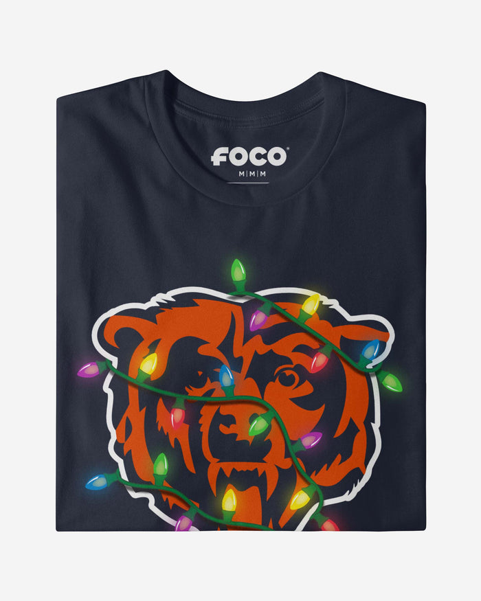 Chicago Bears Primary Logo Holiday Lights Long Sleeve T-Shirt