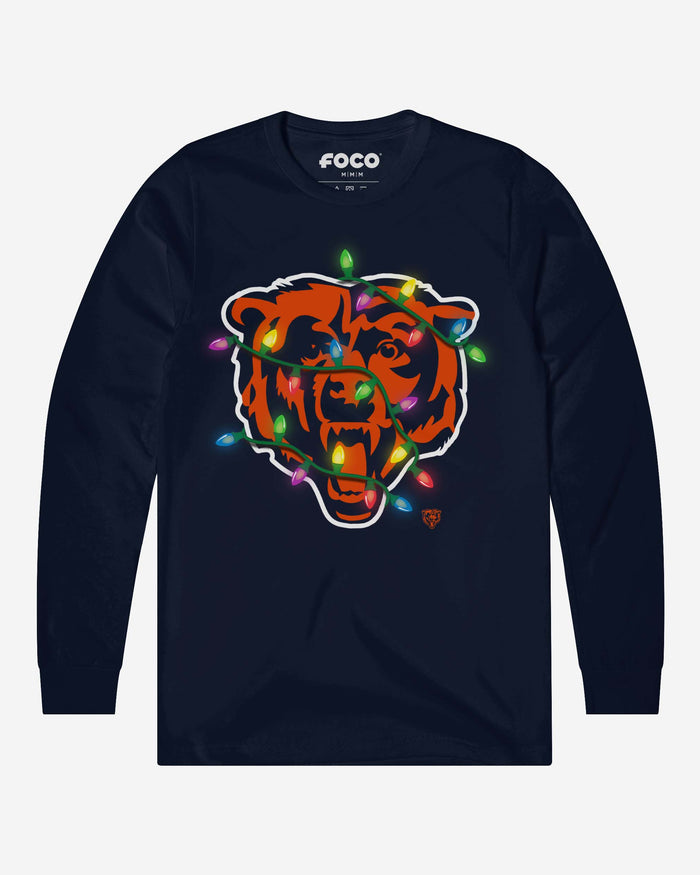 Chicago Bears Primary Logo Holiday Lights Long Sleeve T-Shirt