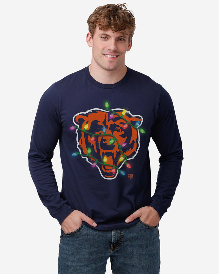 Chicago Bears Primary Logo Holiday Lights Long Sleeve T-Shirt