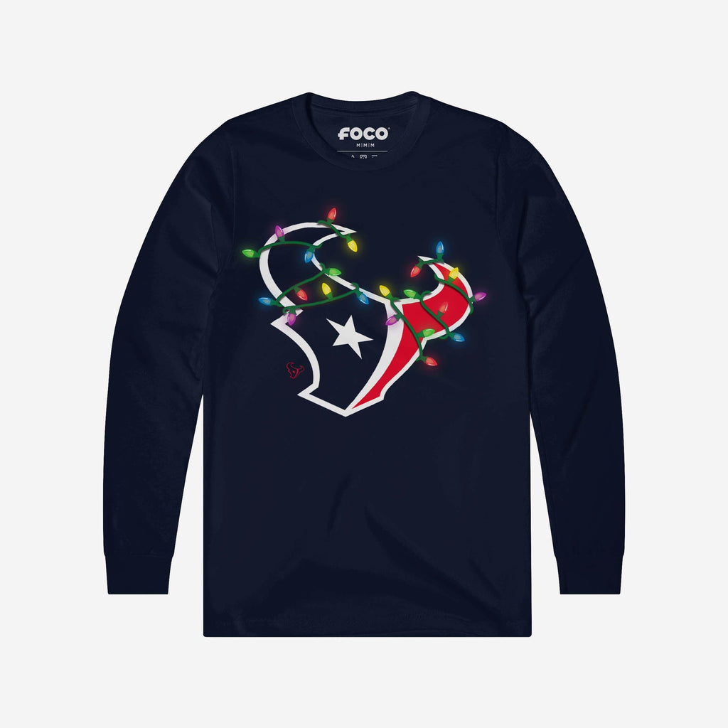 Houston Texans Primary Logo Holiday Lights Long Sleeve T-Shirt FOCO Navy S - FOCO.com