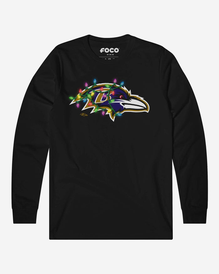 Baltimore Ravens Primary Logo Holiday Lights Long Sleeve T-Shirt FOCO S - FOCO.com