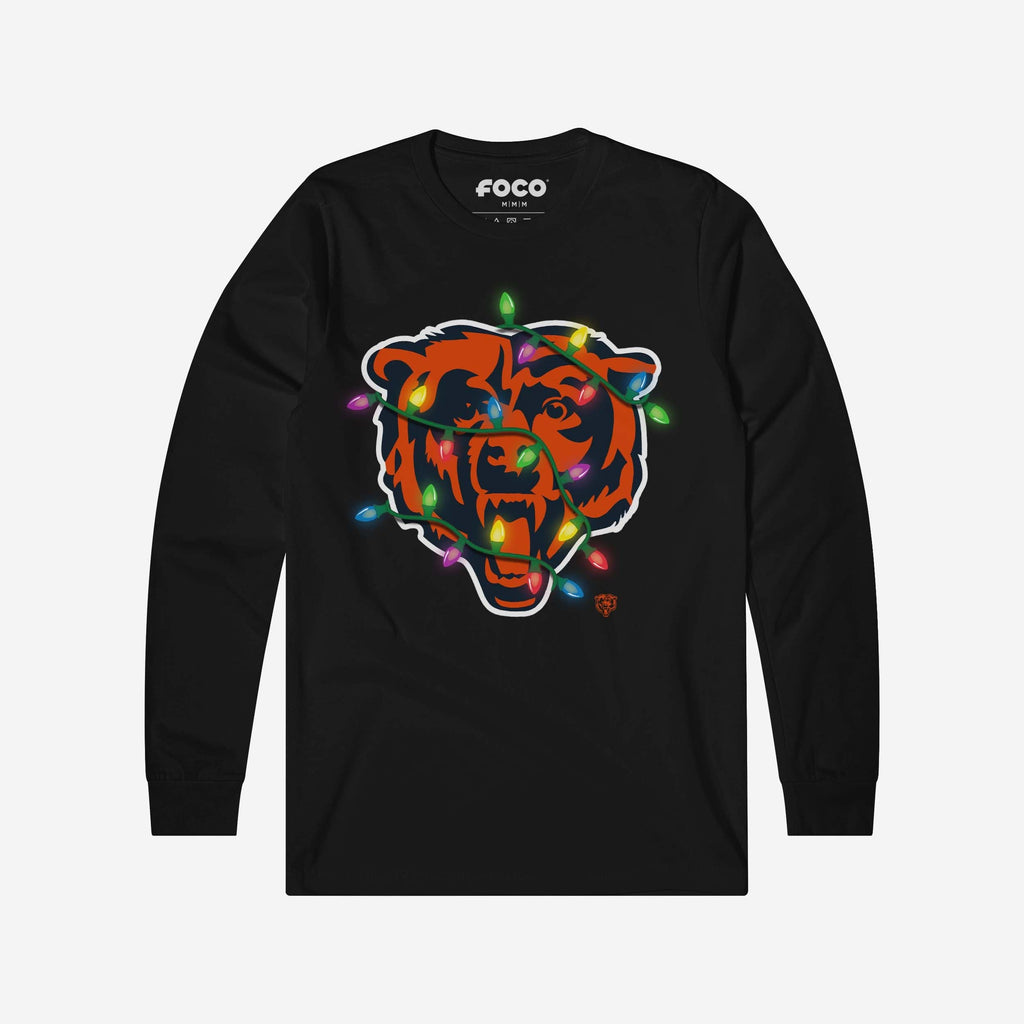 Chicago Bears Primary Logo Holiday Lights Long Sleeve T-Shirt FOCO S - FOCO.com