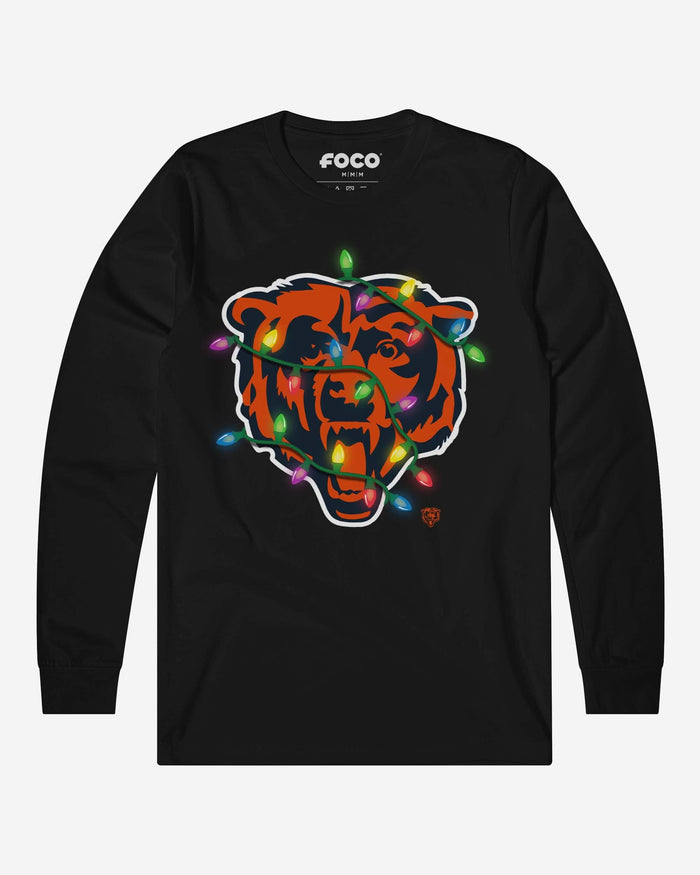 Chicago Bears Primary Logo Holiday Lights Long Sleeve T-Shirt FOCO S - FOCO.com