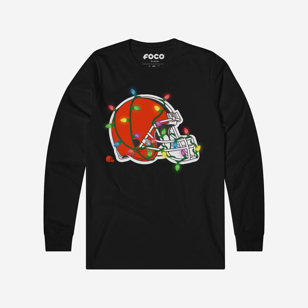 Cleveland Browns Primary Logo Holiday Lights Long Sleeve T-Shirt FOCO S - FOCO.com