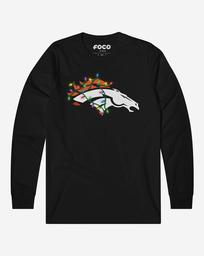 Denver Broncos Primary Logo Holiday Lights Long Sleeve T-Shirt FOCO S - FOCO.com