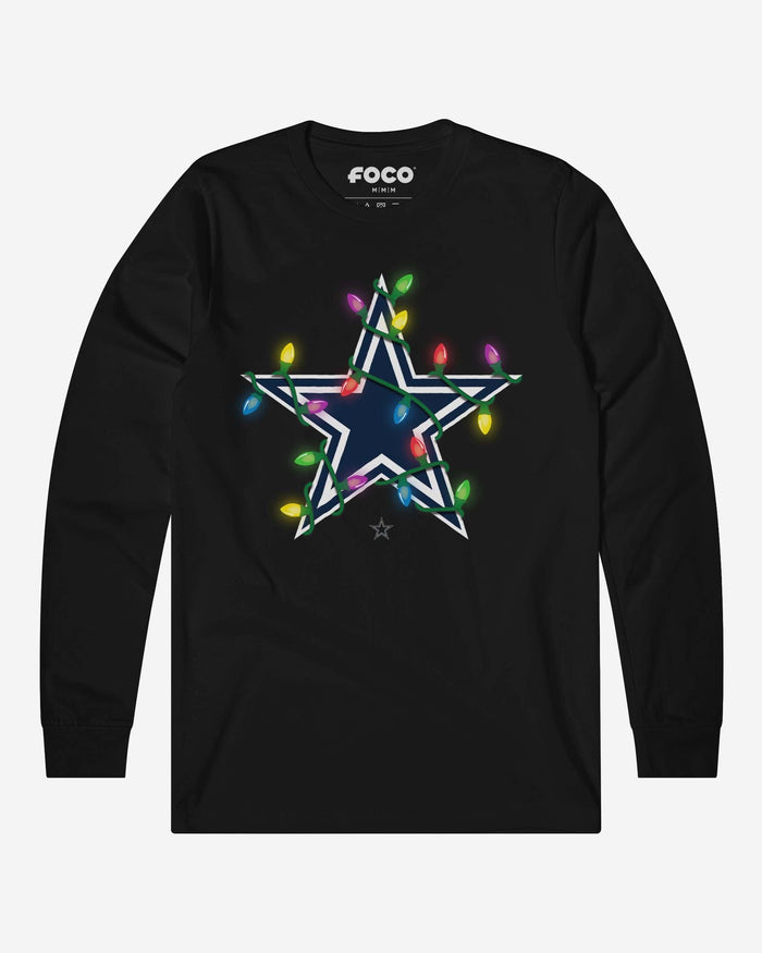 Dallas Cowboys Primary Logo Holiday Lights Long Sleeve T-Shirt FOCO S - FOCO.com