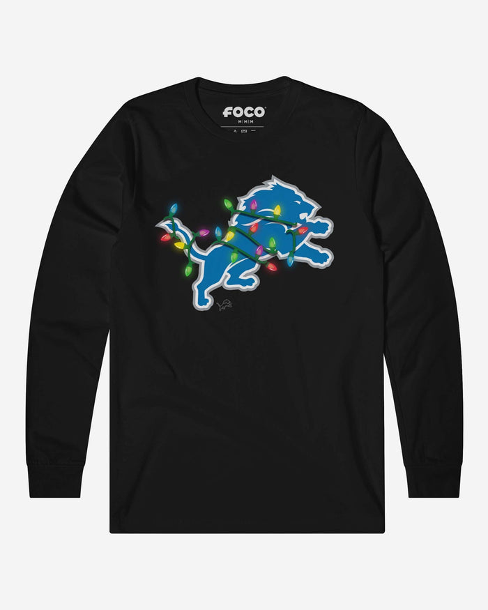 Detroit Lions Primary Logo Holiday Lights Long Sleeve T-Shirt FOCO S - FOCO.com