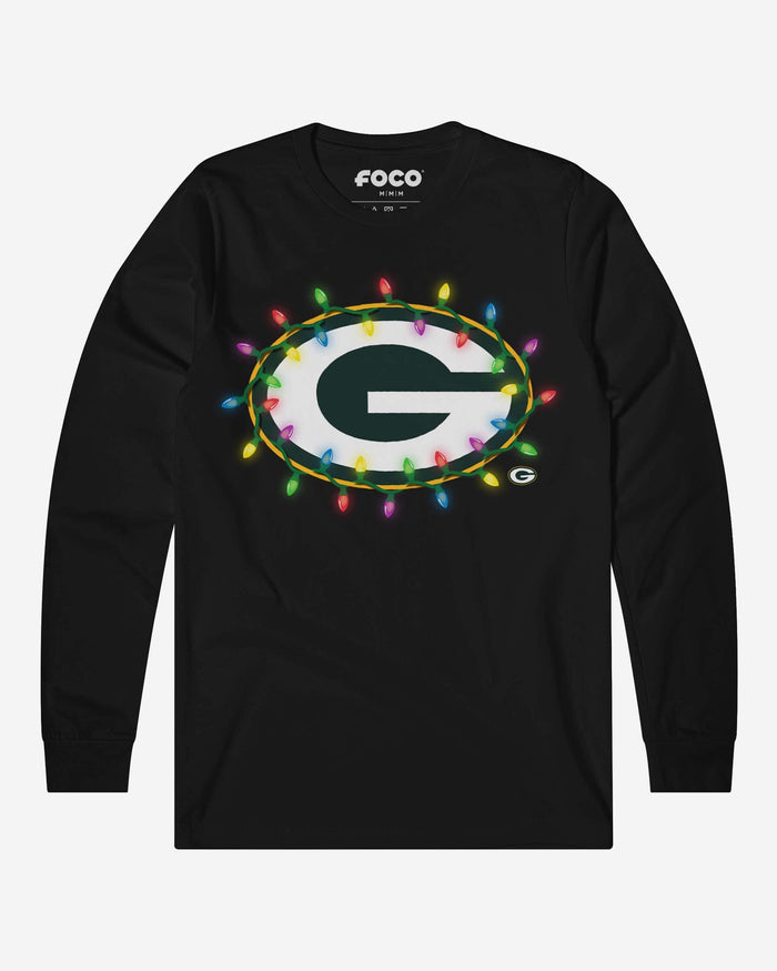 Green Bay Packers Primary Logo Holiday Lights Long Sleeve T-Shirt FOCO S - FOCO.com