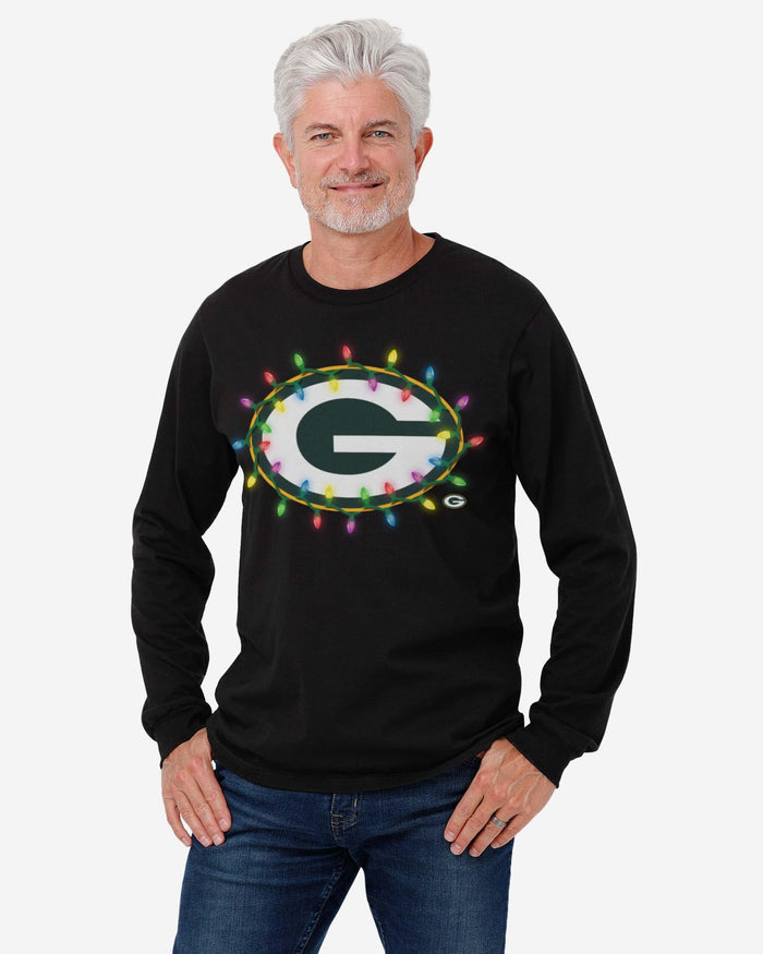 Green Bay Packers Primary Logo Holiday Lights Long Sleeve T-Shirt FOCO - FOCO.com