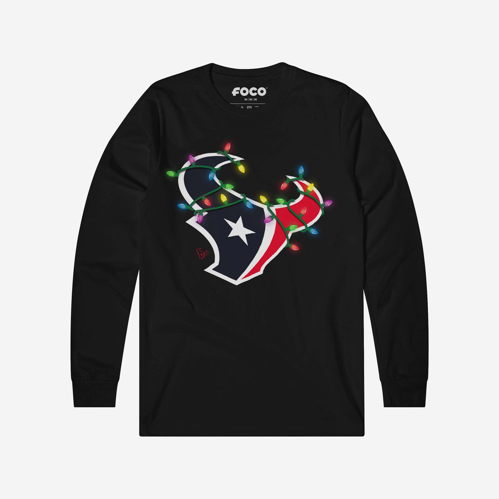 Houston Texans Primary Logo Holiday Lights Long Sleeve T-Shirt FOCO S - FOCO.com