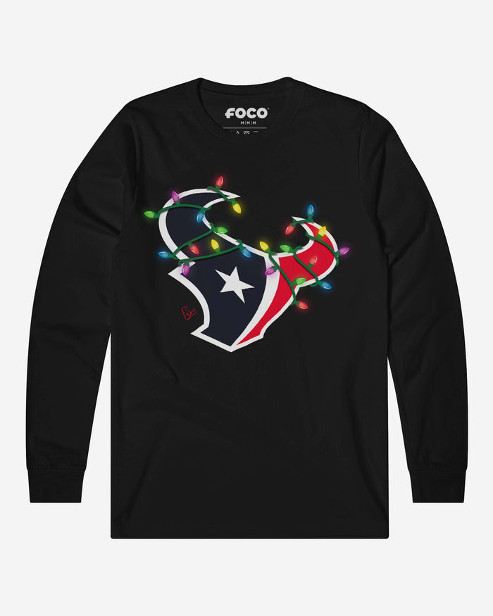 Houston Texans Primary Logo Holiday Lights Long Sleeve T-Shirt FOCO S - FOCO.com