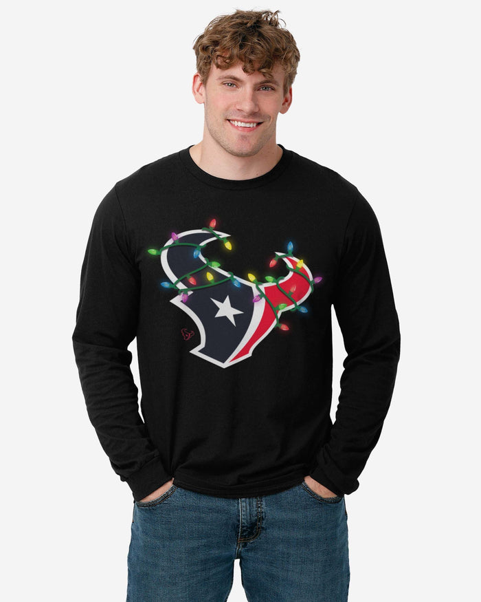 Houston Texans Primary Logo Holiday Lights Long Sleeve T-Shirt FOCO - FOCO.com