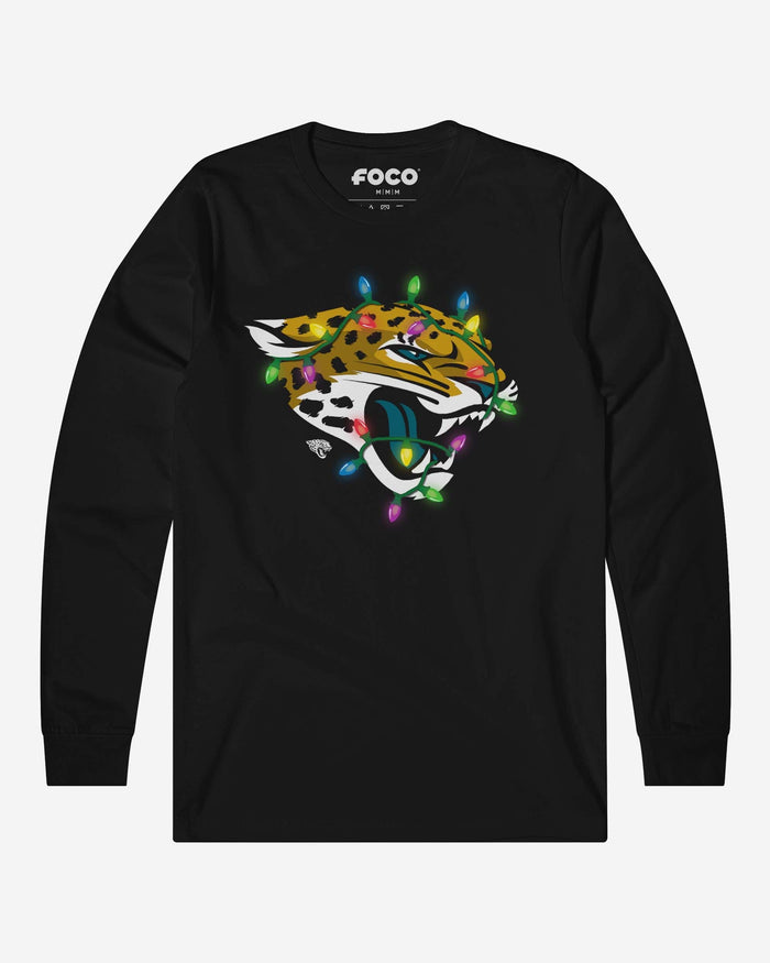 Jacksonville Jaguars Primary Logo Holiday Lights Long Sleeve T-Shirt FOCO S - FOCO.com