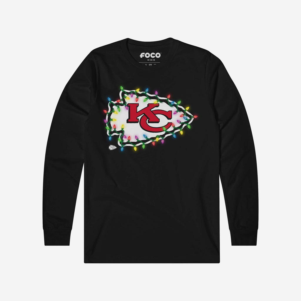 Kansas City Chiefs Primary Logo Holiday Lights Long Sleeve T-Shirt FOCO S - FOCO.com