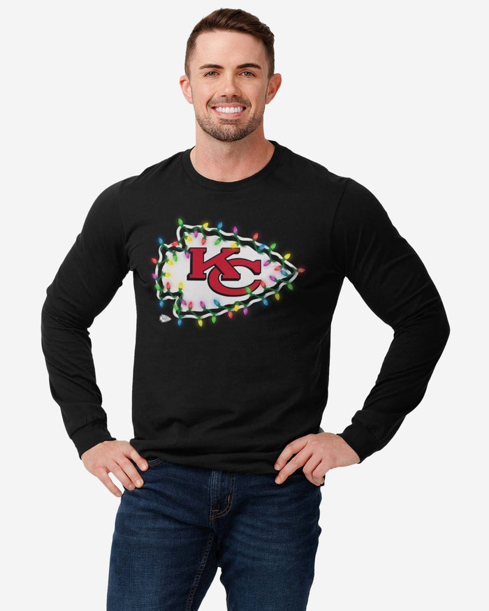 Kansas City Chiefs Primary Logo Holiday Lights Long Sleeve T-Shirt FOCO - FOCO.com