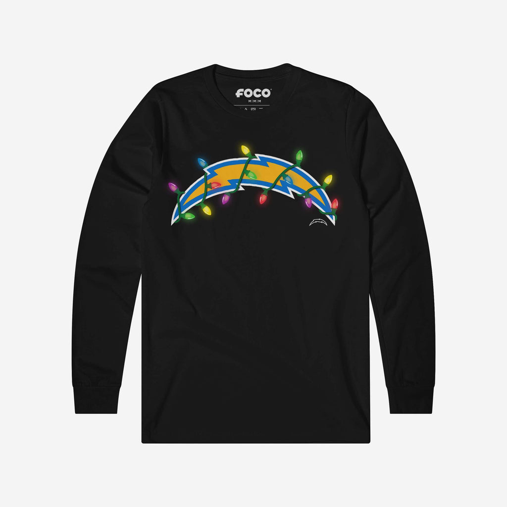 Los Angeles Chargers Primary Logo Holiday Lights Long Sleeve T-Shirt FOCO S - FOCO.com