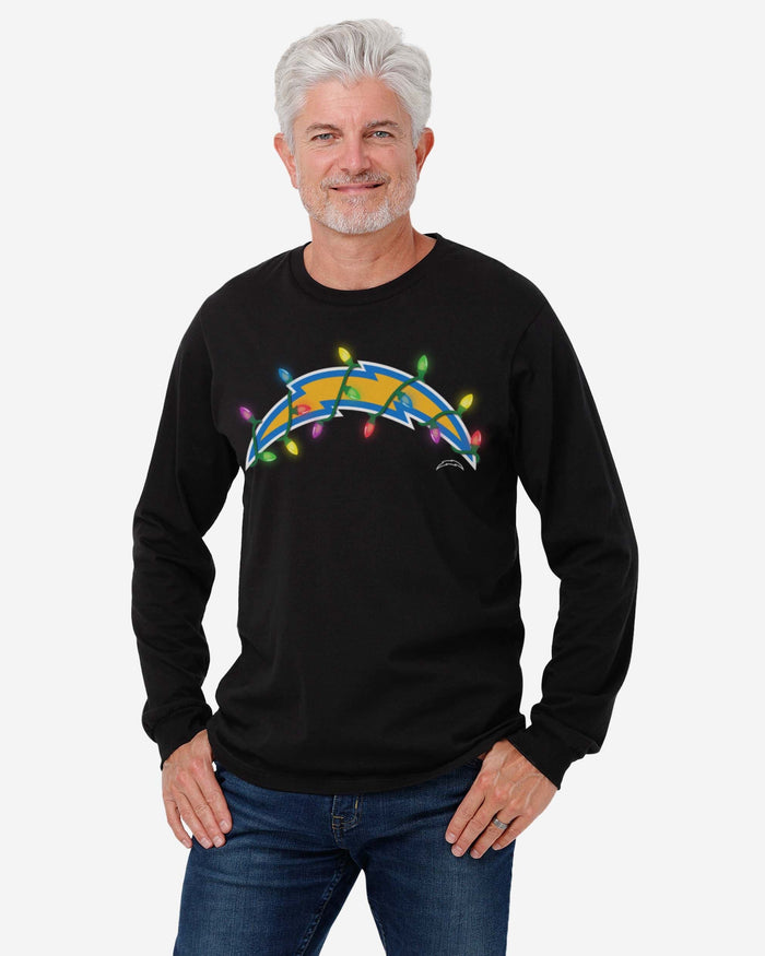 Los Angeles Chargers Primary Logo Holiday Lights Long Sleeve T-Shirt FOCO - FOCO.com