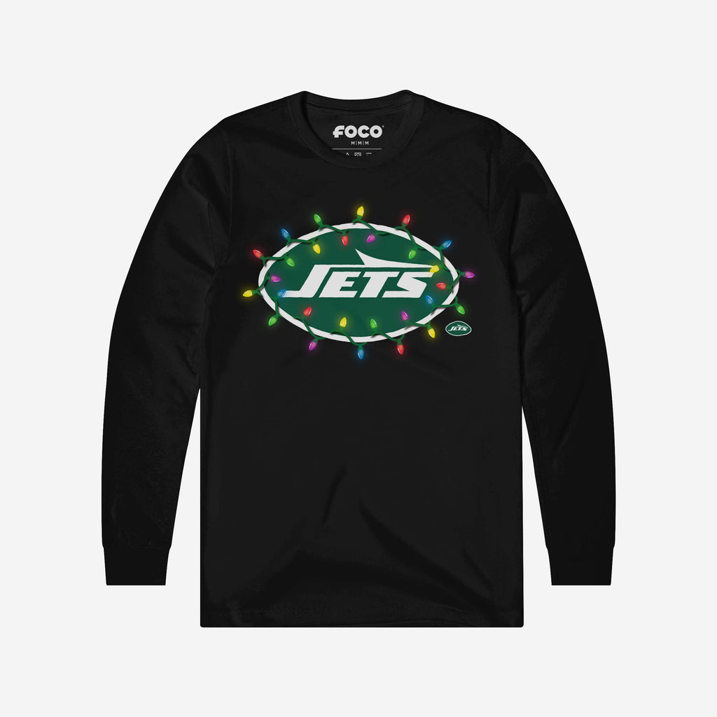 New York Jets Primary Logo Holiday Lights Long Sleeve T-Shirt FOCO S - FOCO.com