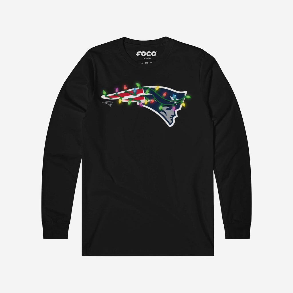 New England Patriots Primary Logo Holiday Lights Long Sleeve T-Shirt FOCO S - FOCO.com