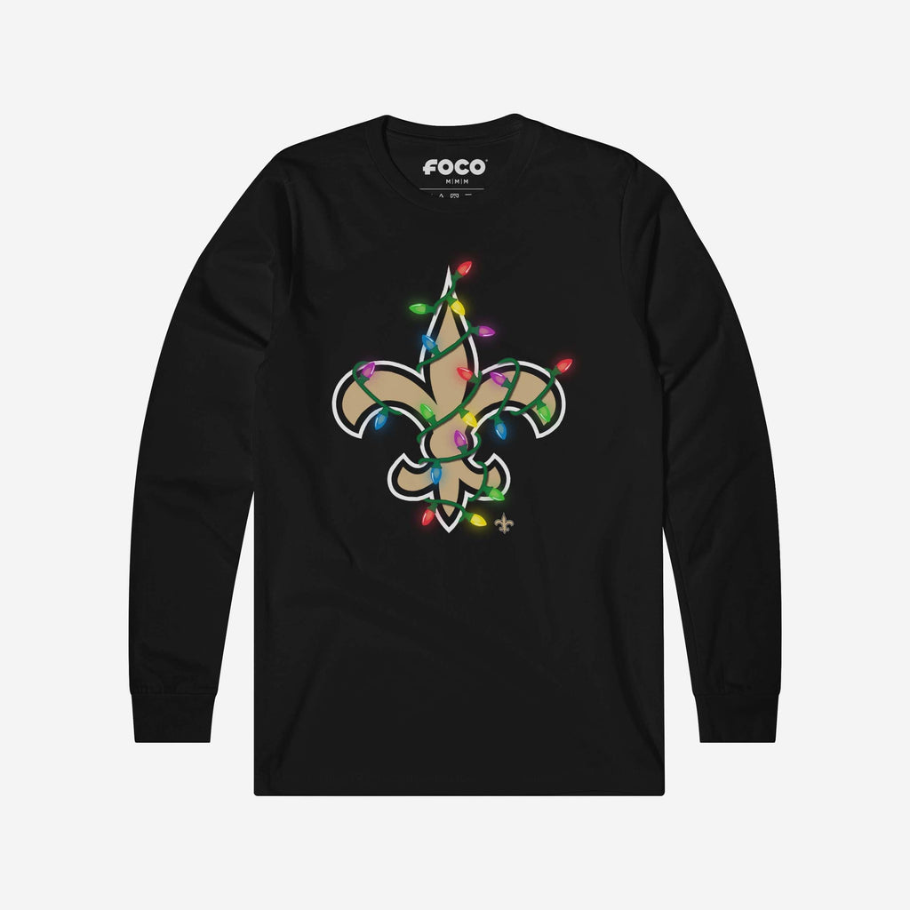 New Orleans Saints Primary Logo Holiday Lights Long Sleeve T-Shirt FOCO S - FOCO.com