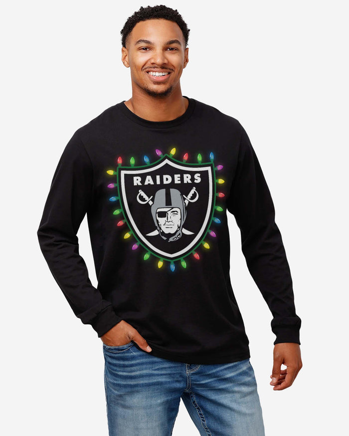 Las Vegas Raiders Primary Logo Holiday Lights Long Sleeve T-Shirt FOCO - FOCO.com