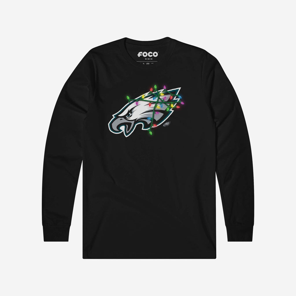 Philadelphia Eagles Primary Logo Holiday Lights Long Sleeve T-Shirt FOCO S - FOCO.com