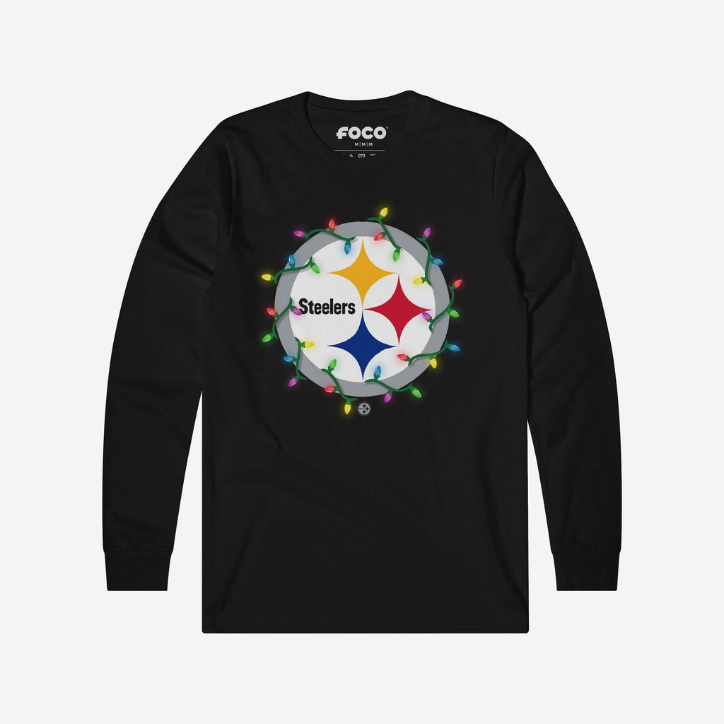 Pittsburgh Steelers Primary Logo Holiday Lights Long Sleeve T-Shirt FOCO S - FOCO.com