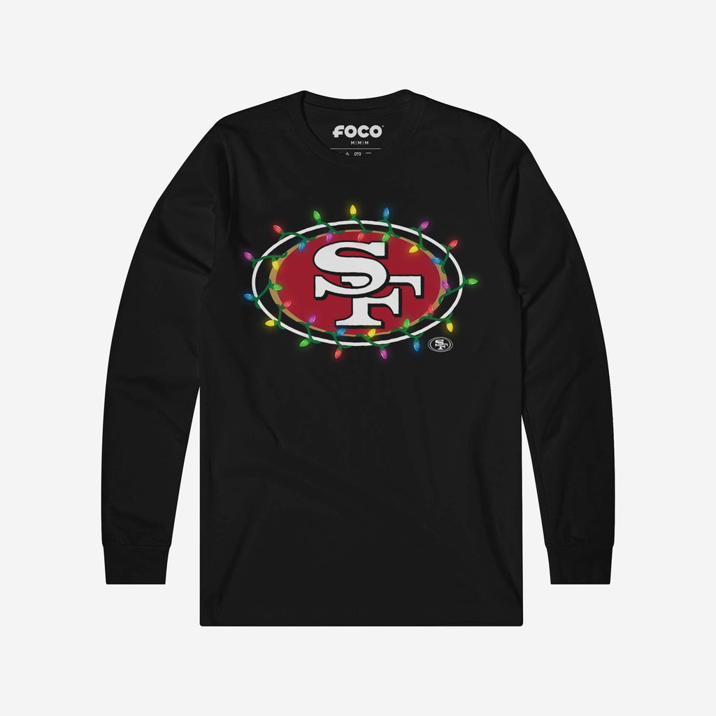 San Francisco 49ers Primary Logo Holiday Lights Long Sleeve T-Shirt FOCO S - FOCO.com