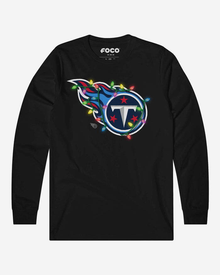 Tennessee Titans Primary Logo Holiday Lights Long Sleeve T-Shirt FOCO Black S - FOCO.com