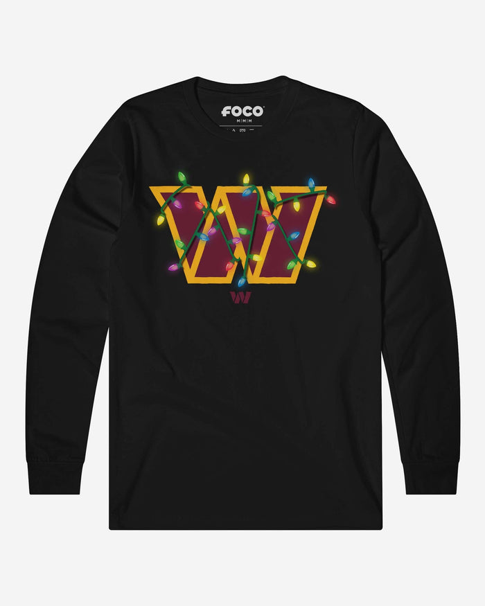 Washington Commanders Primary Logo Holiday Lights Long Sleeve T-Shirt FOCO S - FOCO.com