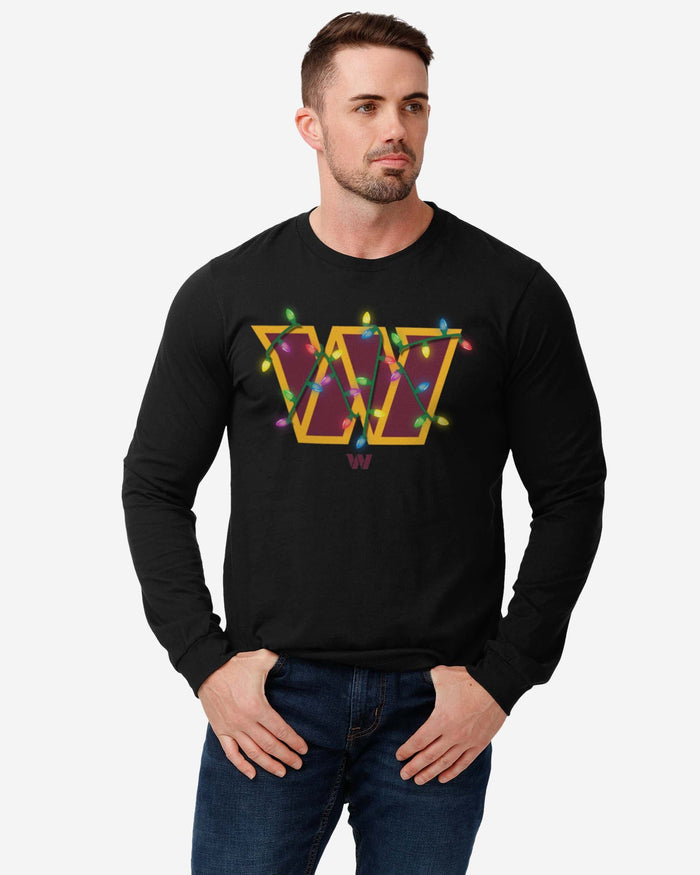 Washington Commanders Primary Logo Holiday Lights Long Sleeve T-Shirt FOCO - FOCO.com