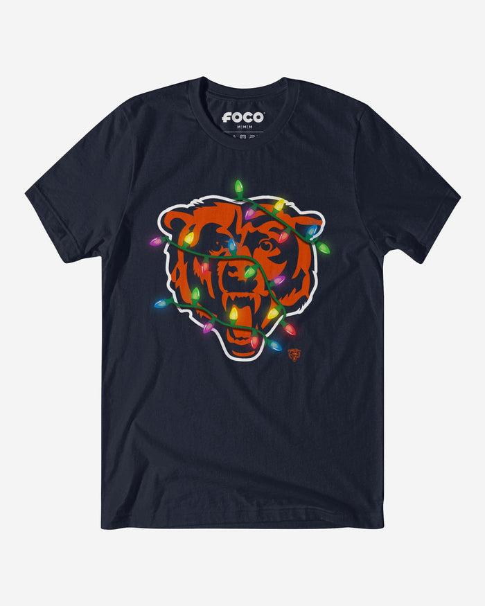 Chicago Bears Primary Logo Holiday Lights T-Shirt FOCO Navy S - FOCO.com