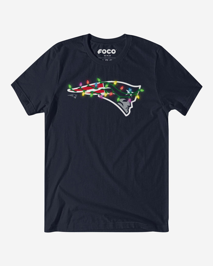 New England Patriots Primary Logo Holiday Lights T-Shirt FOCO Navy S - FOCO.com