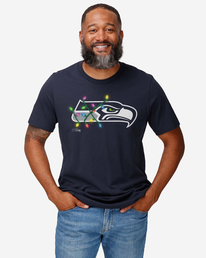 Seattle Seahawks Primary Logo Holiday Lights T-Shirt FOCO - FOCO.com