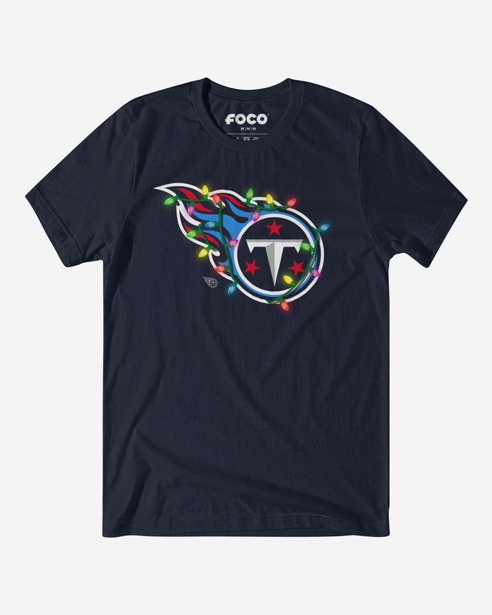 Tennessee Titans Primary Logo Holiday Lights T-Shirt FOCO Navy S - FOCO.com