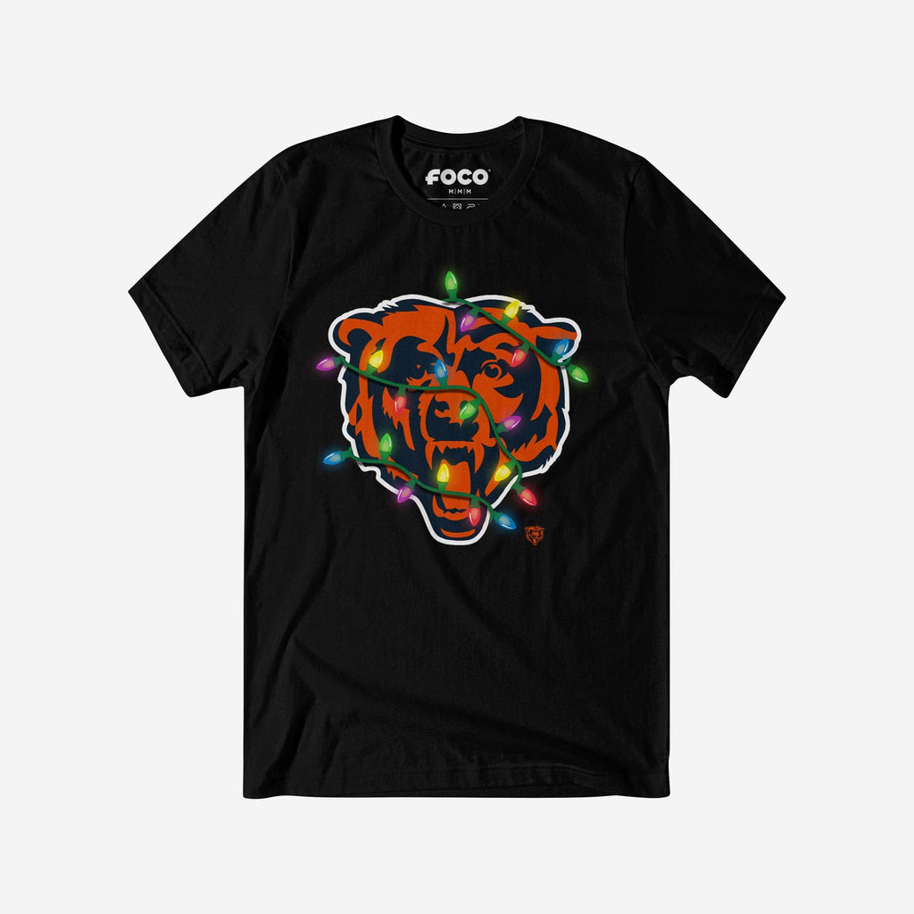 Chicago Bears Primary Logo Holiday Lights T-Shirt FOCO Black S - FOCO.com