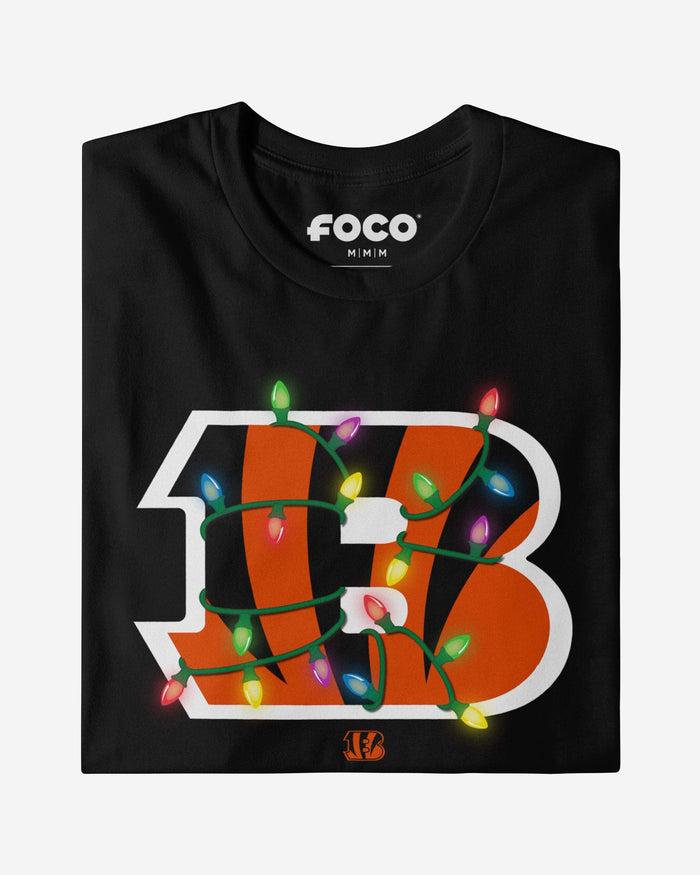 Cincinnati Bengals Primary Logo Holiday Lights T-Shirt FOCO - FOCO.com