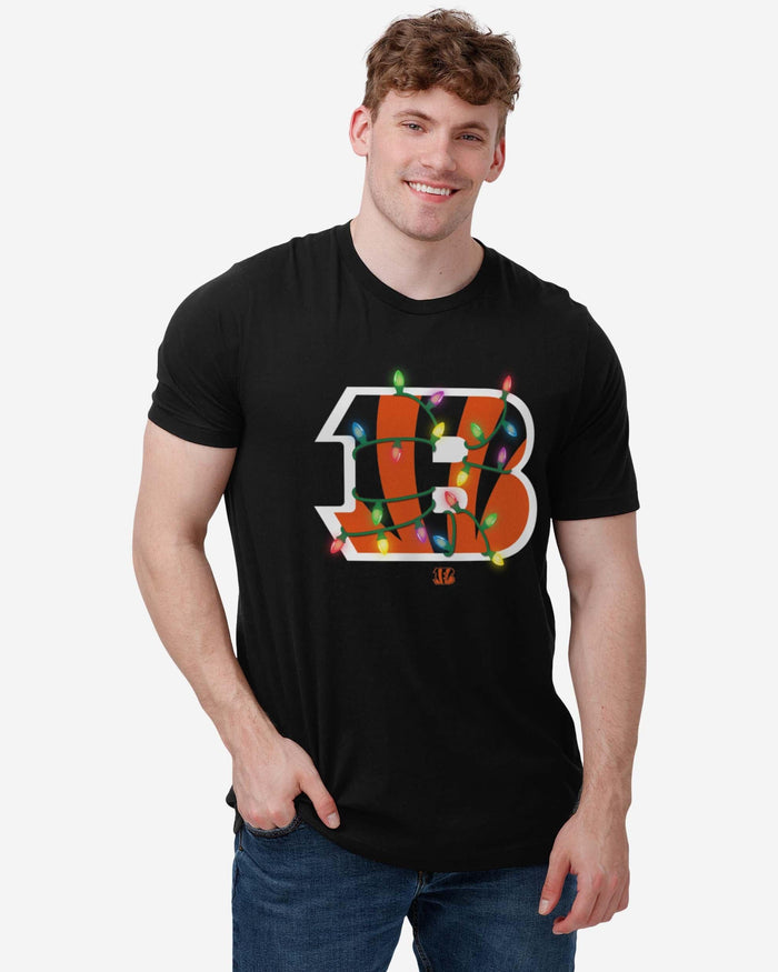 Cincinnati Bengals Primary Logo Holiday Lights T-Shirt FOCO - FOCO.com