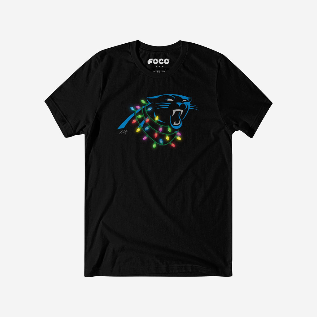 Carolina Panthers Primary Logo Holiday Lights T-Shirt FOCO S - FOCO.com